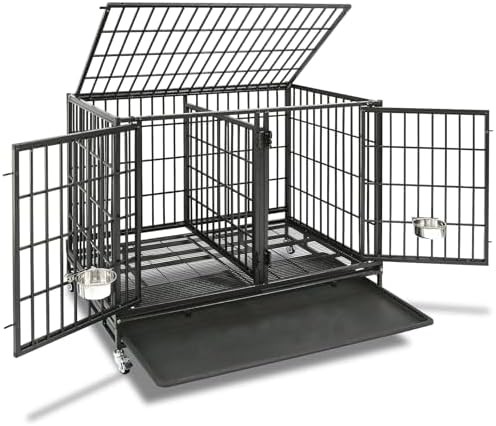 Taller heavy duty double dog crate with divider