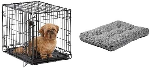 Folding metal crate with plush pet bed 24 in