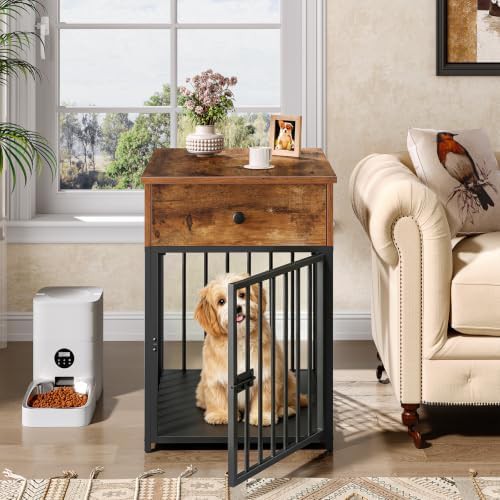 Rustic brown wooden dog kennel with drawer — photo 3