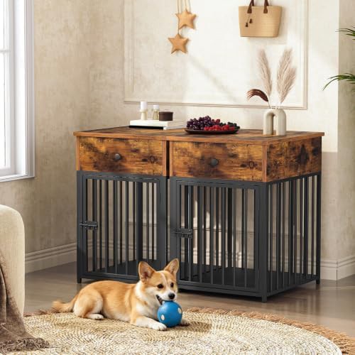Rustic brown wooden dog kennel with drawer — photo 4