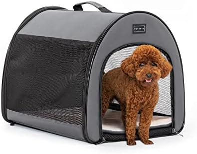 Lightweight gray travel kennel with thick mat