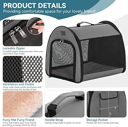 Lightweight gray travel kennel with thick mat — photo 3