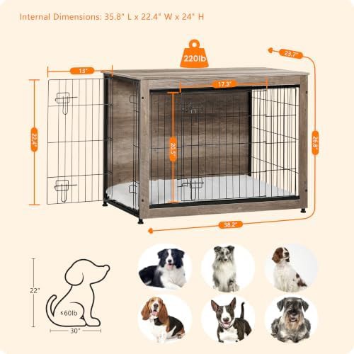 38.5 inch greige wooden dog kennel table — photo 5