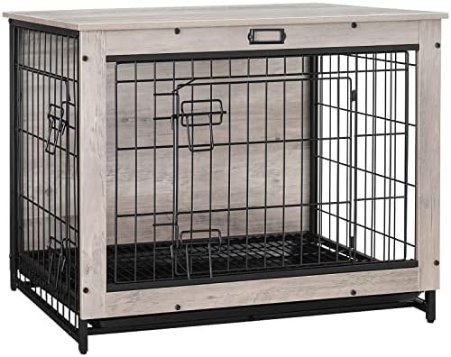 Greige medium indoor dog kennel with tray
