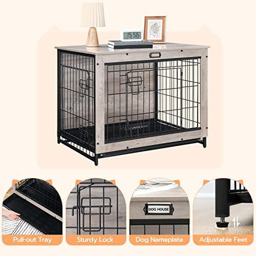 Greige medium indoor dog kennel with tray — photo 3