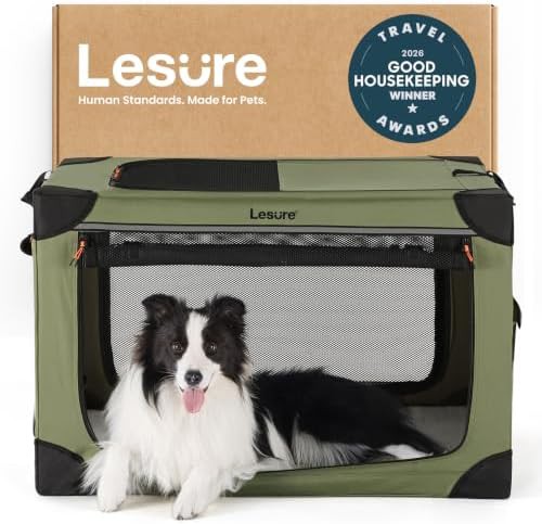Green soft collapsible travel crate 36 in
