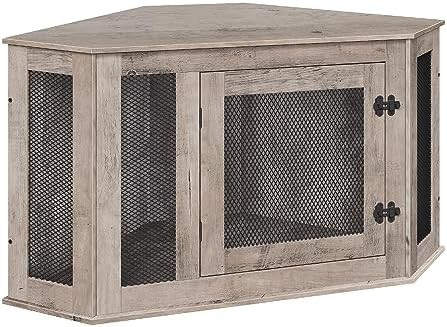 Greige and black corner dog crate table