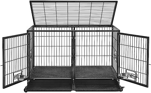 Stackable black metal crate with divider