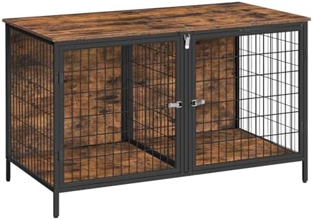 Rustic brown double dog crate with divider 43.3
