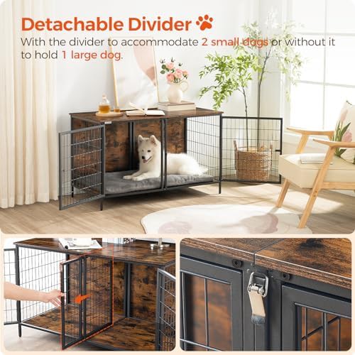 Rustic brown double dog crate with divider 43.3 — photo 4