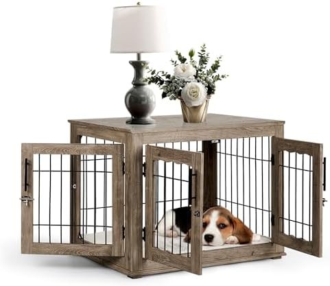 Greige three door furniture dog kennel