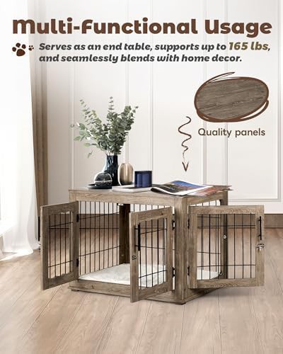 Greige three door furniture dog kennel — photo 5