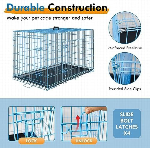 Blue Collapsible Wire Crate for Large Dogs — photo 4