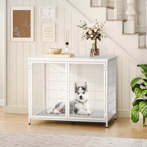 White wooden dog crate with cushion 31.5