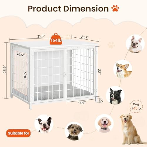 White wooden dog crate with cushion 31.5 — photo 3