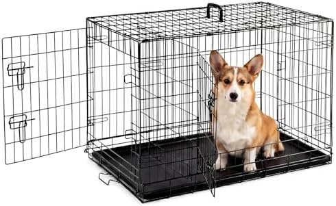 Large folding metal dog cage with tray 37 inch