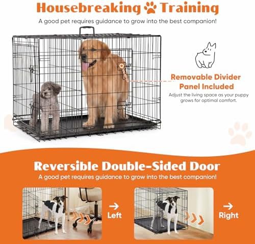 Large folding metal dog cage with tray 37 inch — photo 4
