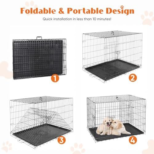 Large folding metal dog cage with tray 37 inch — photo 5