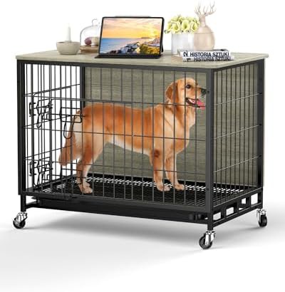Rustic gray medium dog crate with dual access