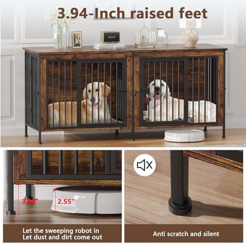 Brown wooden furniture double dog crate — photo 3