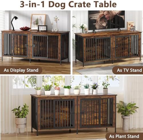 Brown wooden furniture double dog crate — photo 5