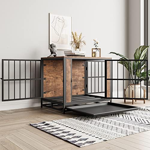 Rustic black and brown furniture dog crate — photo 3