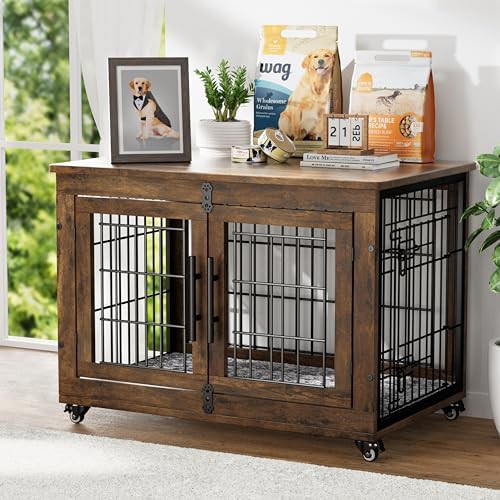 Rustic Brown Wooden Indoor Dog Kennel 32.5 Inch