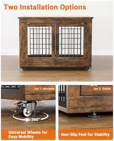 Rustic Brown Wooden Indoor Dog Kennel 32.5 Inch — photo 3