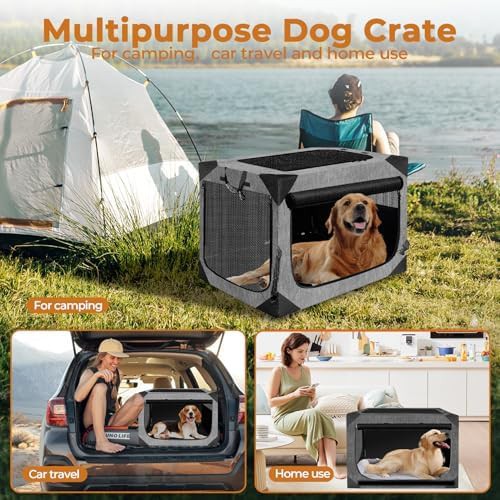 Collapsible soft travel crate in dark gray — photo 4