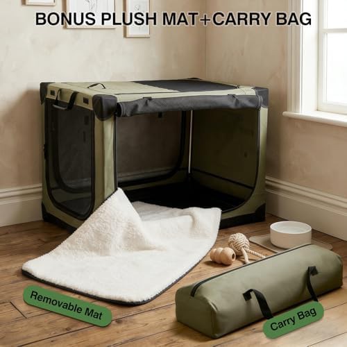Green large breed collapsible mesh dog crate — photo 3