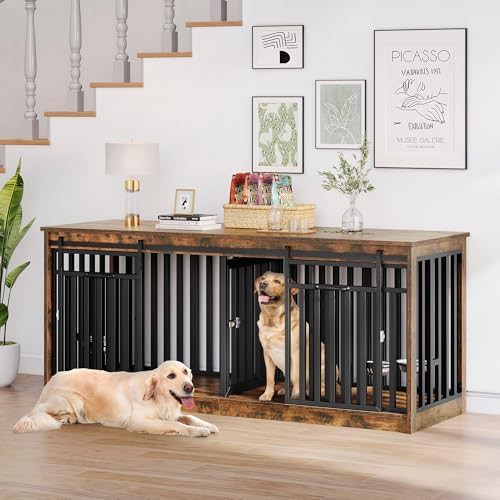 Rustic Brown Double Dog Crate TV Stand