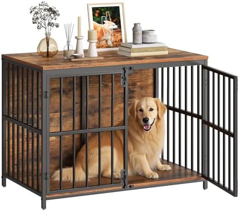 Rustic brown double door dog kennel