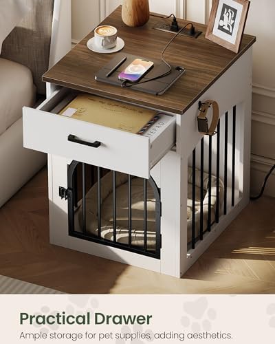 White wooden furniture style dog crate with storage — photo 5