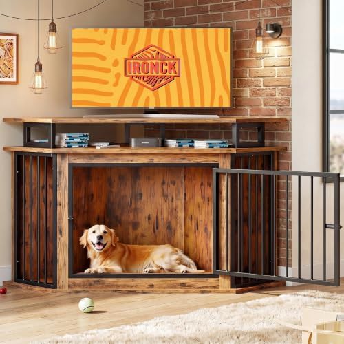 Large Corner Dog Crate Furniture with 2-Tier Shelves — photo 5