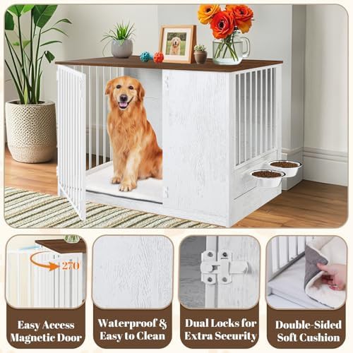 White wooden crate with swivel door and feeder — photo 4
