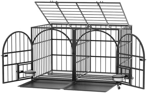 Escape-proof metal dog crate cage with divider