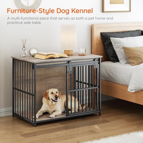 Greige sliding barn door dog kennel — photo 5