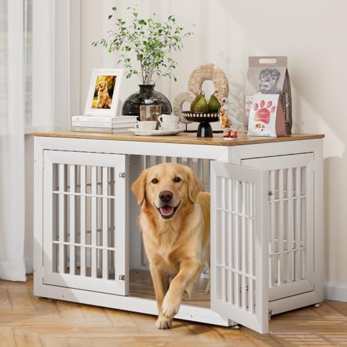 White and Wood XXL Furniture Dog Crate