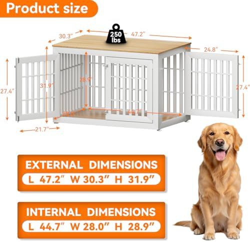 White and Wood XXL Furniture Dog Crate — photo 3
