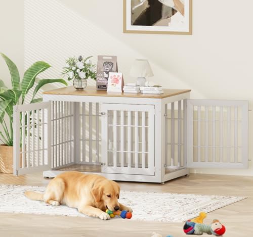 White and Wood XXL Furniture Dog Crate — photo 5