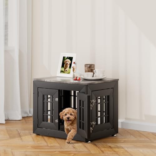 Black and Grey Wooden Furniture Dog Crate