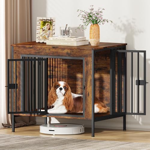 Brown wooden indoor puppy crate