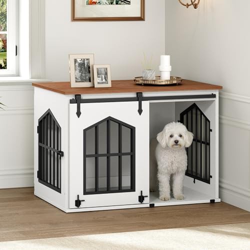White sliding barn door dog crate 31.5