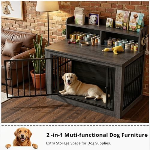 Extra Large Dog Crate Furniture with Storage 43.3 Inch — photo 3