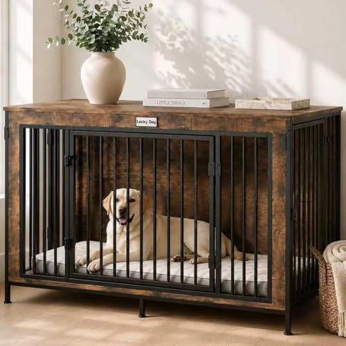Rustic brown steel furniture dog crate 48 inch
