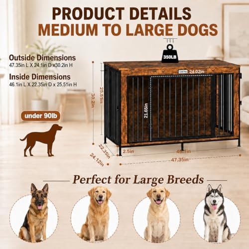 Rustic brown steel furniture dog crate 48 inch — photo 4