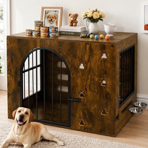 Brown wood metal furniture style kennel