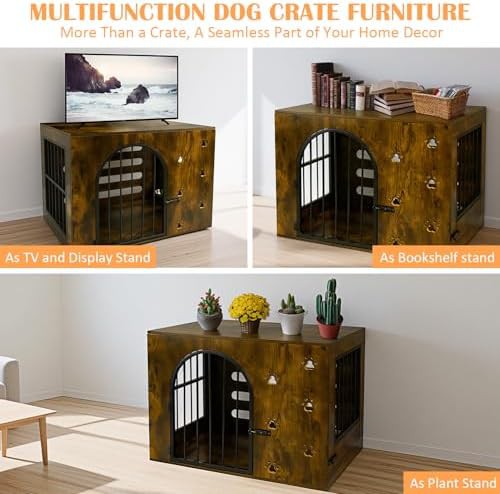 Brown wood metal furniture style kennel — photo 5