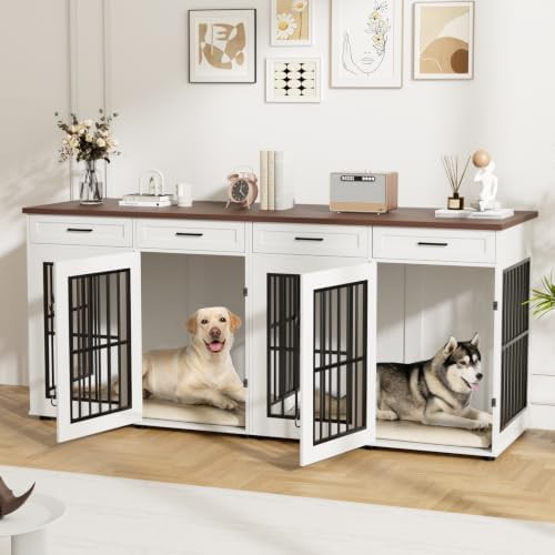 White Double Dog Crate Furniture 87 Inch