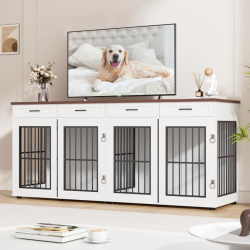 White Double Dog Crate Furniture 87 Inch — photo 3